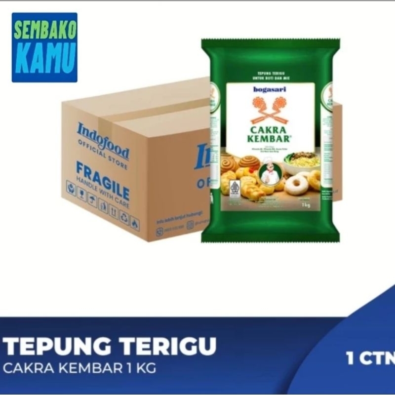 

Tepung Terigu Cakra Kembar Premium 1 kg - 1 Dus Isi 12 Pcs
