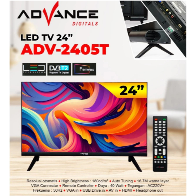 TV Advance ADV-2405T Televisi Digital Advance 24 Inch HD Support Antena Digital DV3/T2
