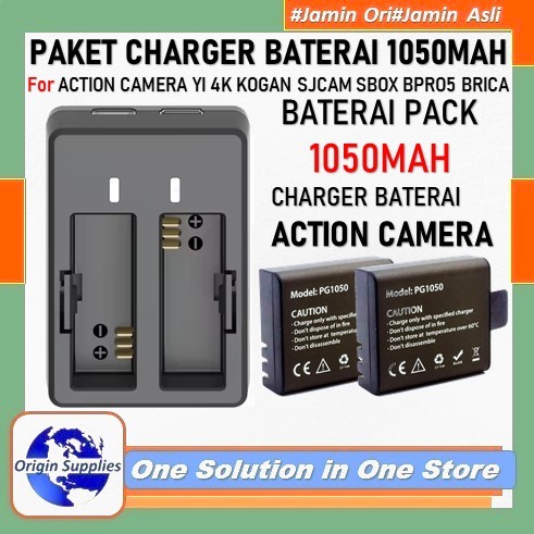 Paket Dual Charger Dan Battery / Baterai Xiaomi Yi 4K Discovery / Kogan / Brica / Bpro / Sjcam / Aka