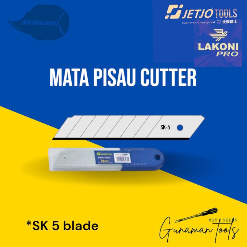 

mata pisau cutter isi 10pcs, ukuran 9mm, 18mm dan t type. bahan SK 5 dan carbon steel