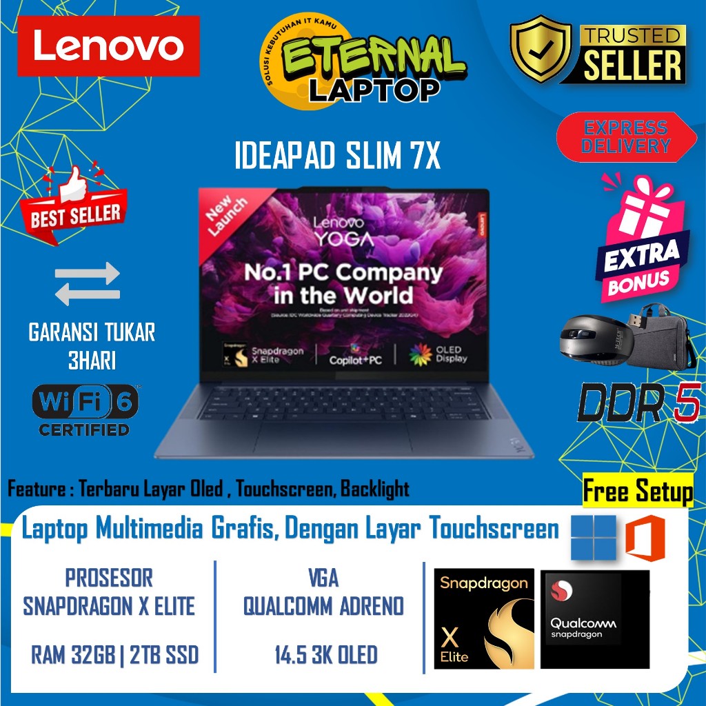 Laptop Lenovo Yoga Slim 7x SNAPDRAGON X ELITE 16GB 1TB SSD Oled Touchscreen Win 11 Pro