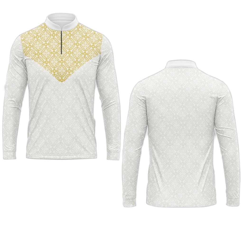 Baju koko muslim/ Putih berpaduan kuning/Kaos pria Dewasa jersey/motif full printing/panjang&Pendek 