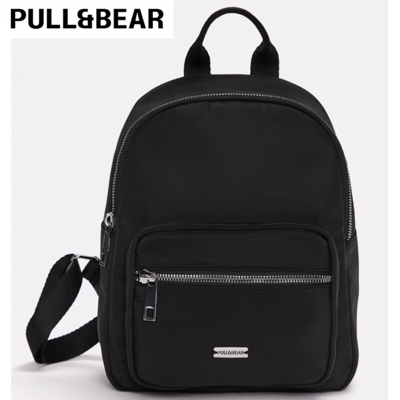 PULL&BEAR Backpack Mini Nylon Tas Ransel Pull And Bear Black
