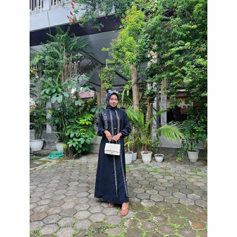 Gamis bunga payet elegan // gamis abaya hitam putih best seller busui friendly