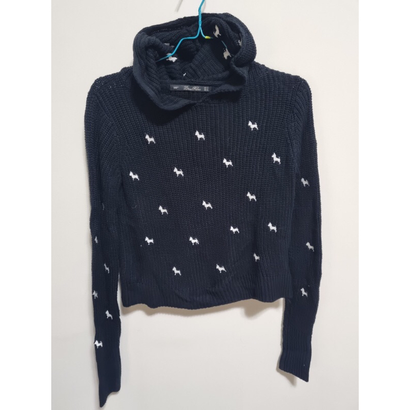 Zara Hoodie Knitted Black Puppy Sweater - Jacket Sweater Knit hitam Dengan motif anjing (Preloved)