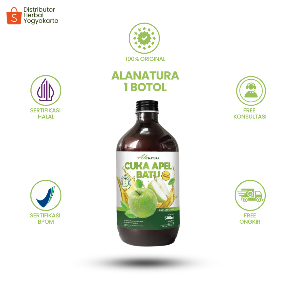 

Alanatura Cuka Apel Original Organik 500ML / Apple Cider vinegar with mother - Mengatasi Kolestrol , Gula Darah / Diabetes, Batu Ginjal & Detoks - 1 Botol