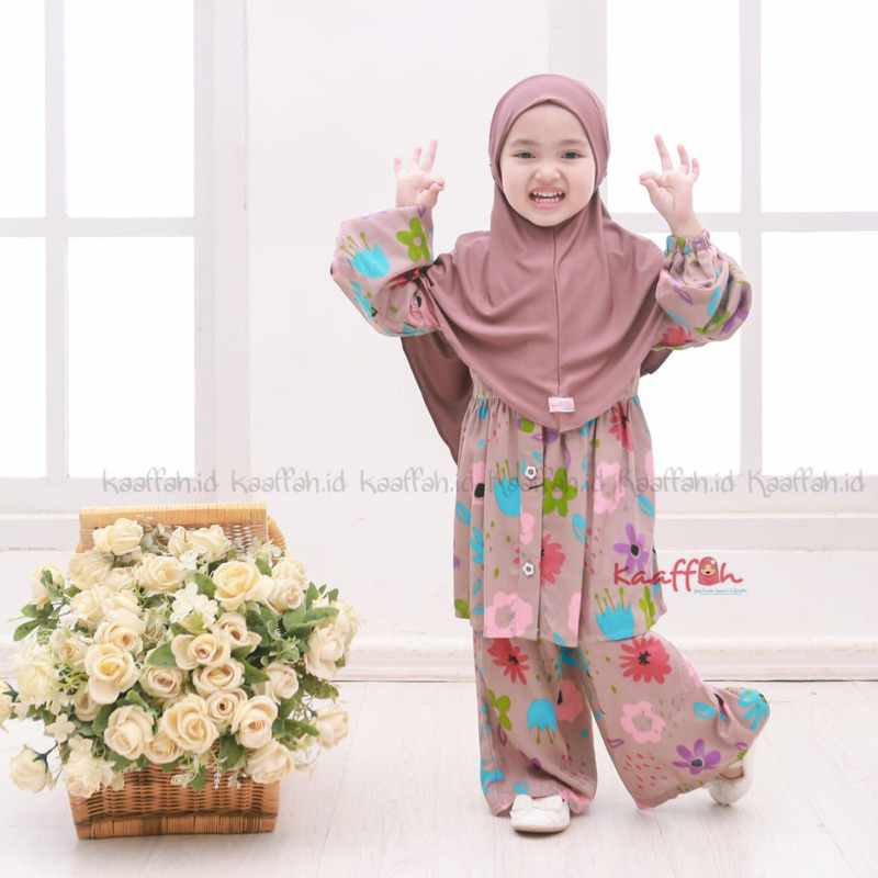 KAAFFAH Tunik Ziyaa motif bunga tunik anak rayon usia 2-8 tahun