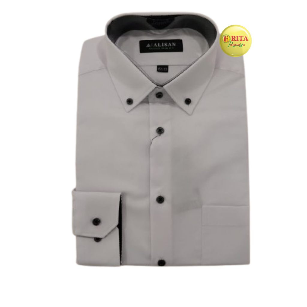 Alisan Kemeja Dobby Putih lengan Panjang Slimfit 0195