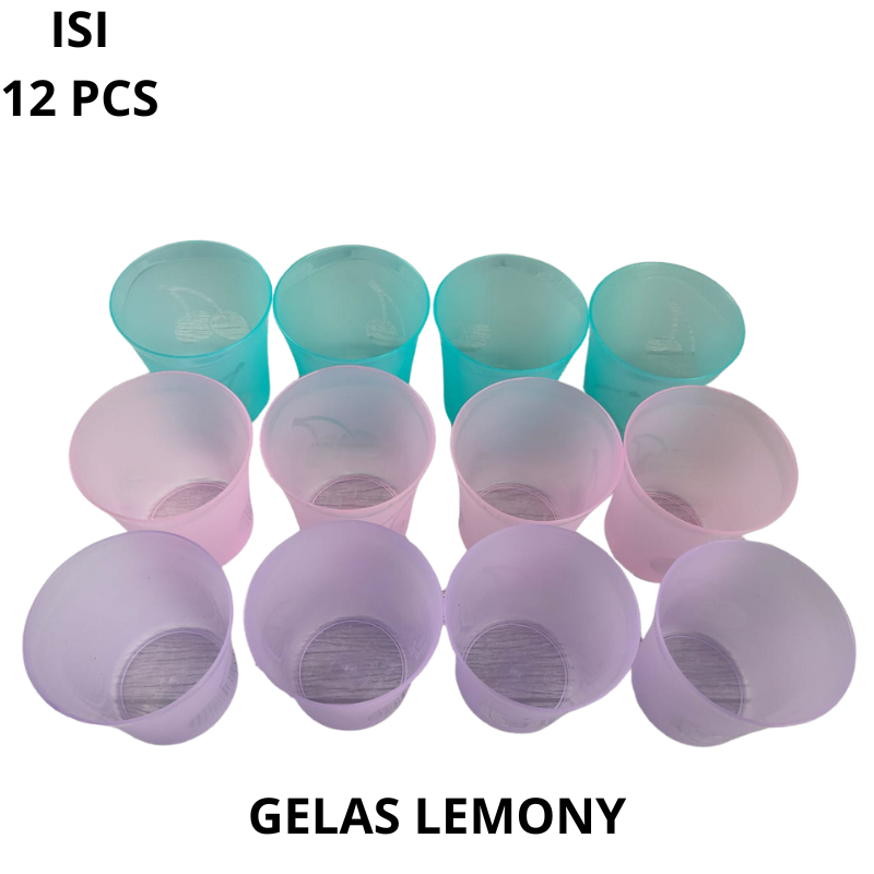 (ISI 12pcs) GELAS LEMONY - Gelas Plastik Lusinan / Mug Cangkir Aesthetic Gelas plastik/ Gelas murah/
