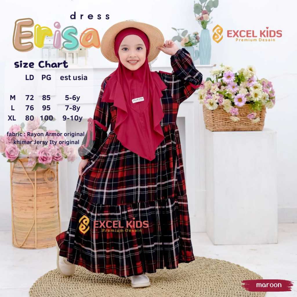 GAMIS SET JILBAB ANAK ANAK || GAMIS MUSLIM ANAK ANAK MOTIF KOTAK KOTAK || ERISA GAMIS SET BAHAN RAYO