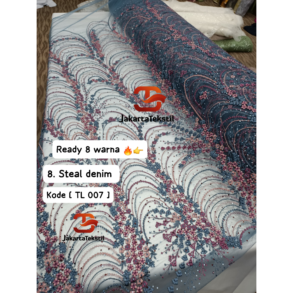 [ 007 ] Kain kebaya tile tulle premium bordir payet sultan motif lesti kejora