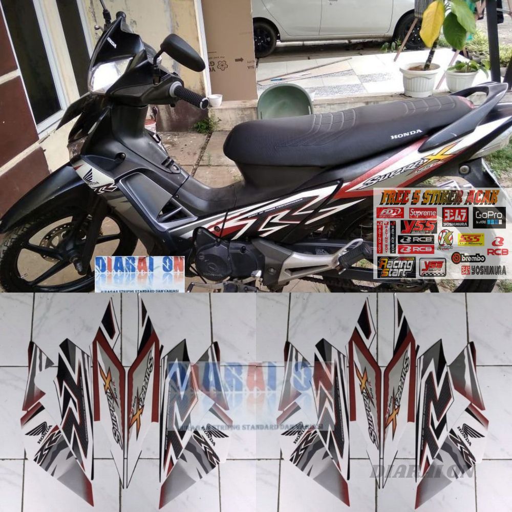 Striping Stiker Honda Supra X 125 R 2011 - Supra X 2012 CW Batman Hitam Abu Lis Merah Murah