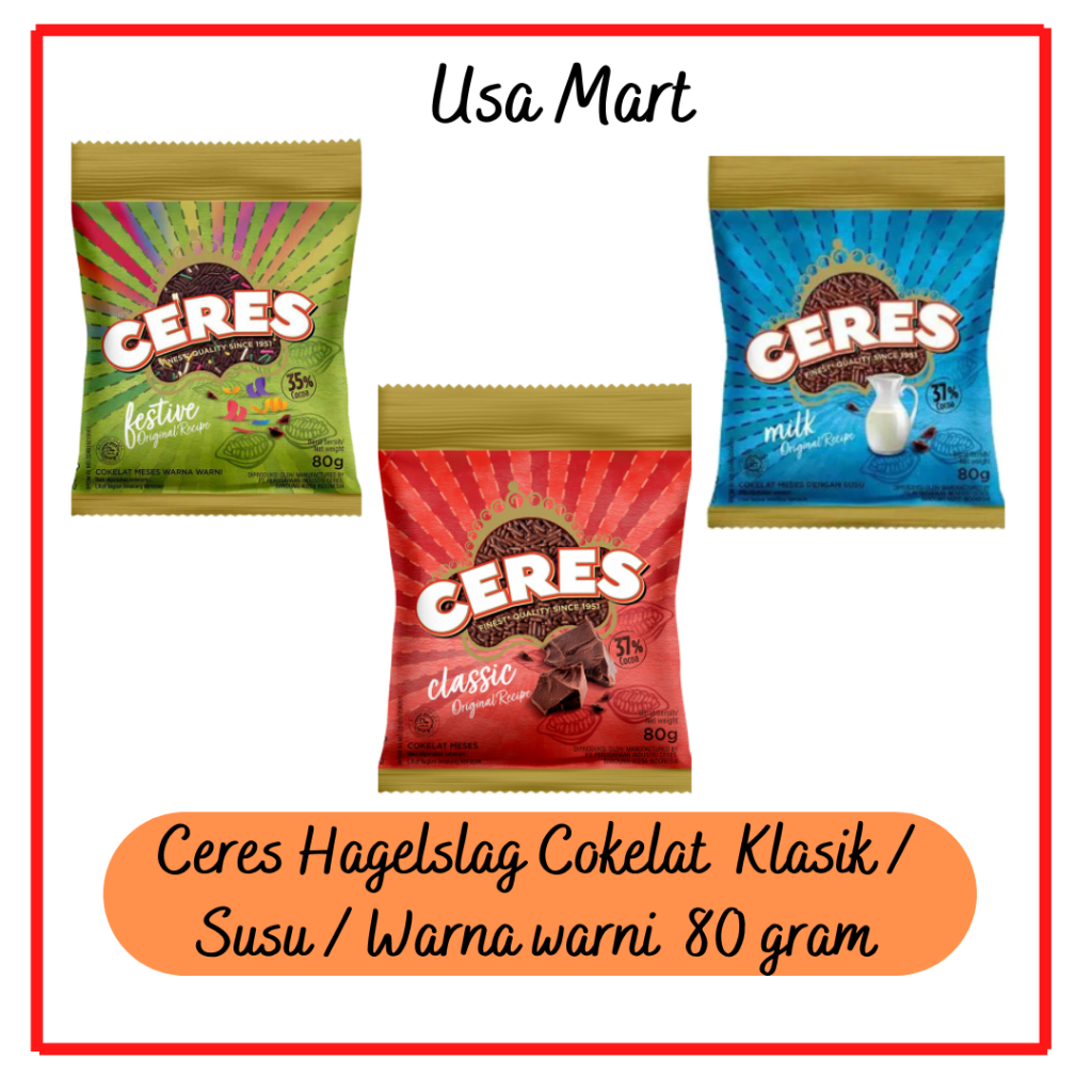 

Ceres Hagelslag Coklat Meses Classic / Milk / Festive 80 gram