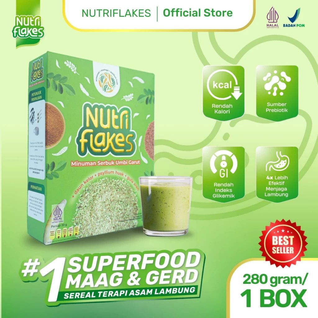 

Nutriflakes Sereal Sehat dari Umbi Garut untuk atasi Asam Lambung Original 100% halal