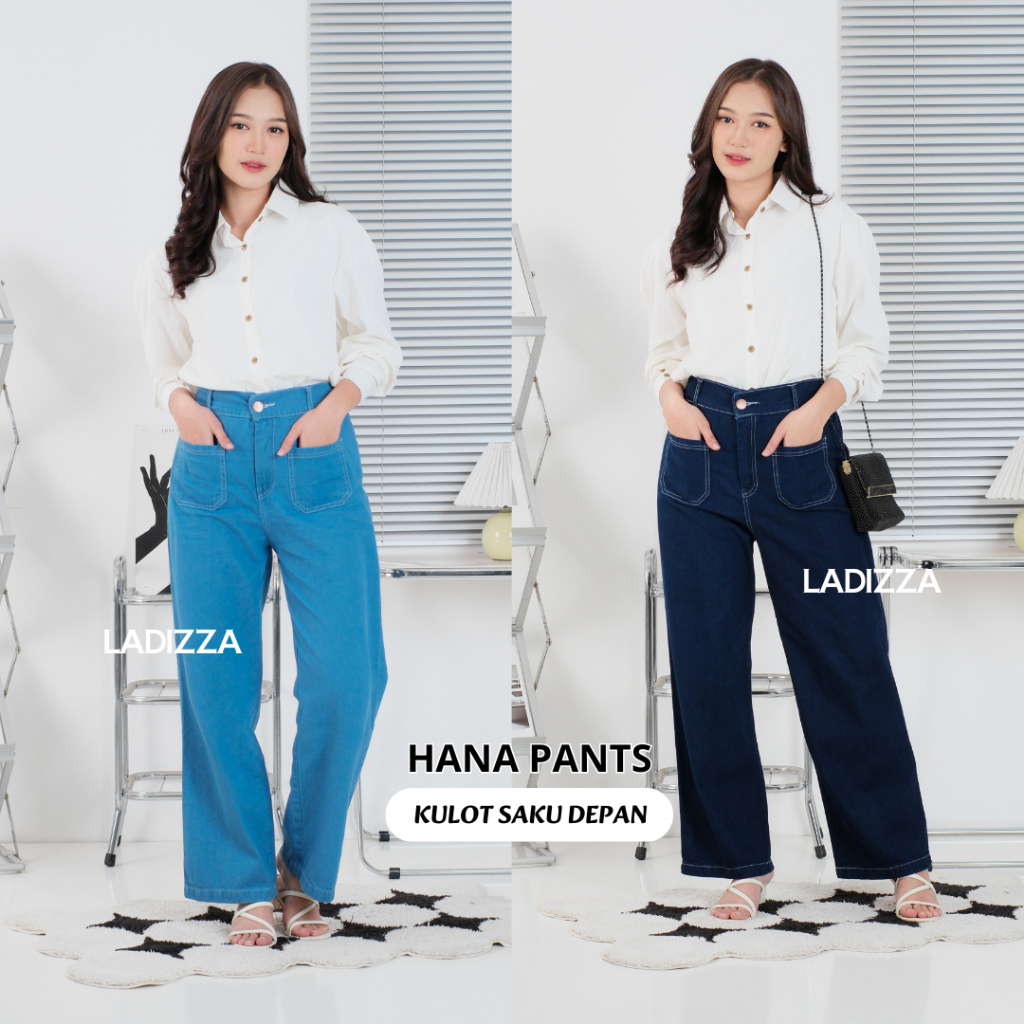 Celana Kulot Jeans Wanita Highwaist Saku Depan Jumbo