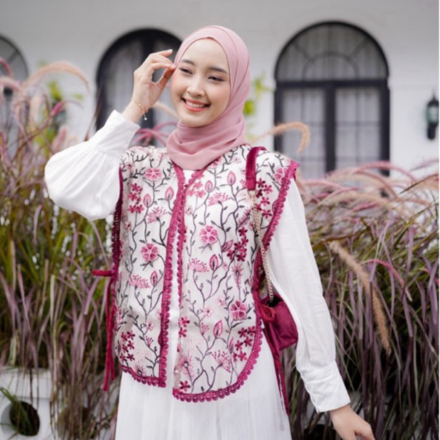 Delova Wardrobe - GARDENIA VEST Brukat Bordir Premium Brokat Tile Rompi Garden Renda Tille Gardeni G