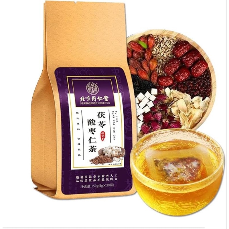 

Insomnia Tea Suan Zao Ren Fu Ling Bai He Cha (Beijing Tong Ren Tang) 5gx30Teabags