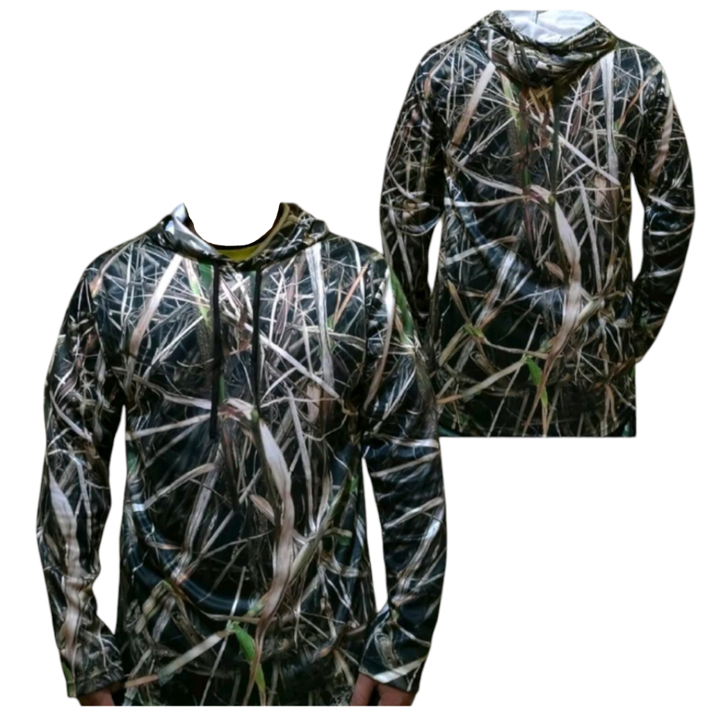 Baju Hoodie Camo Berburu Kaos Kamuflase Full Printing Motif Rumput Kering