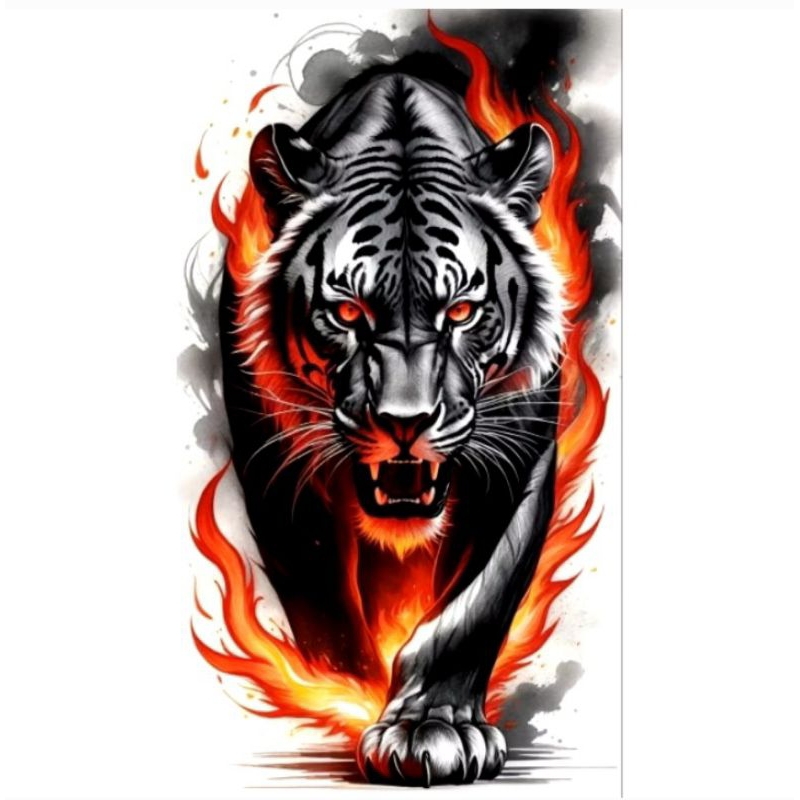 

stiker harimau api, bahan vinil, anti air, size 34 x 23 cm