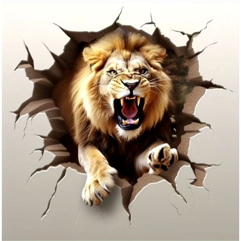 

stiker singa 3d stiker print sudah cutting, bahan anti air, size 45 x 36 cm