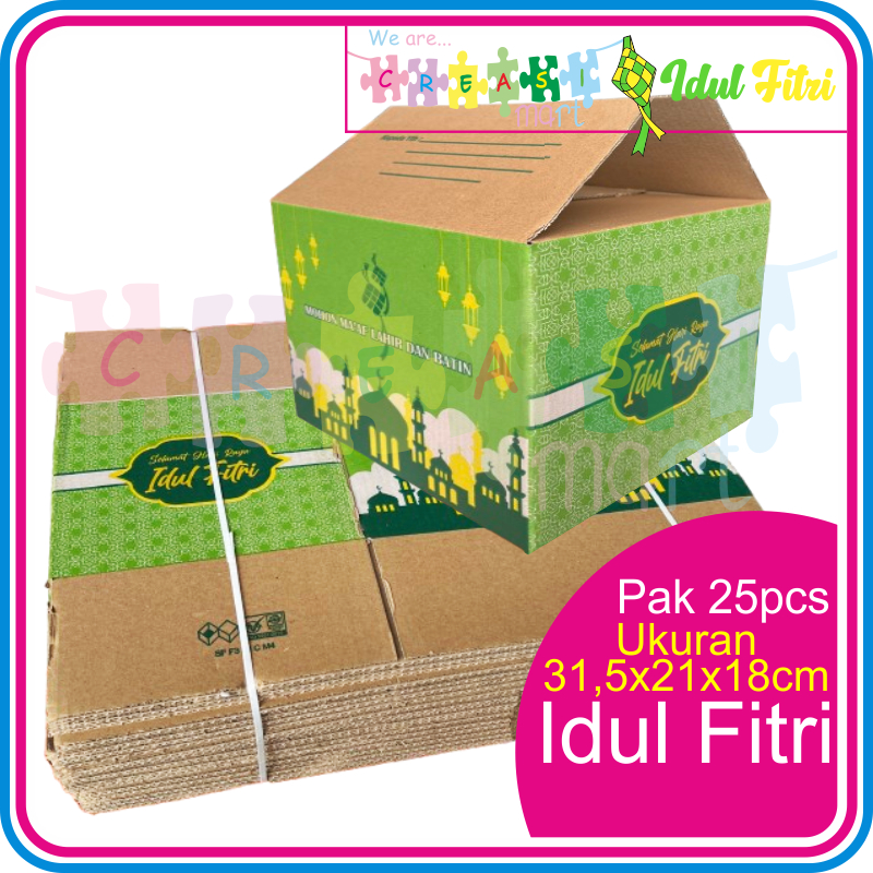 

Kardus Idul Fitri Parcel Lebaran ukuran 31,5x21x18cm Pak isi 25pcs Dos / Dus Coklat Hampers