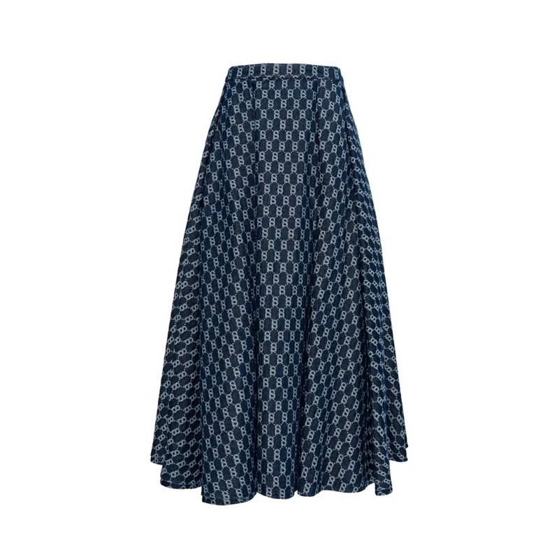 Buttonscarves Monogram Skirt Denim - Blue Rok kylie Denim Buttonscarves