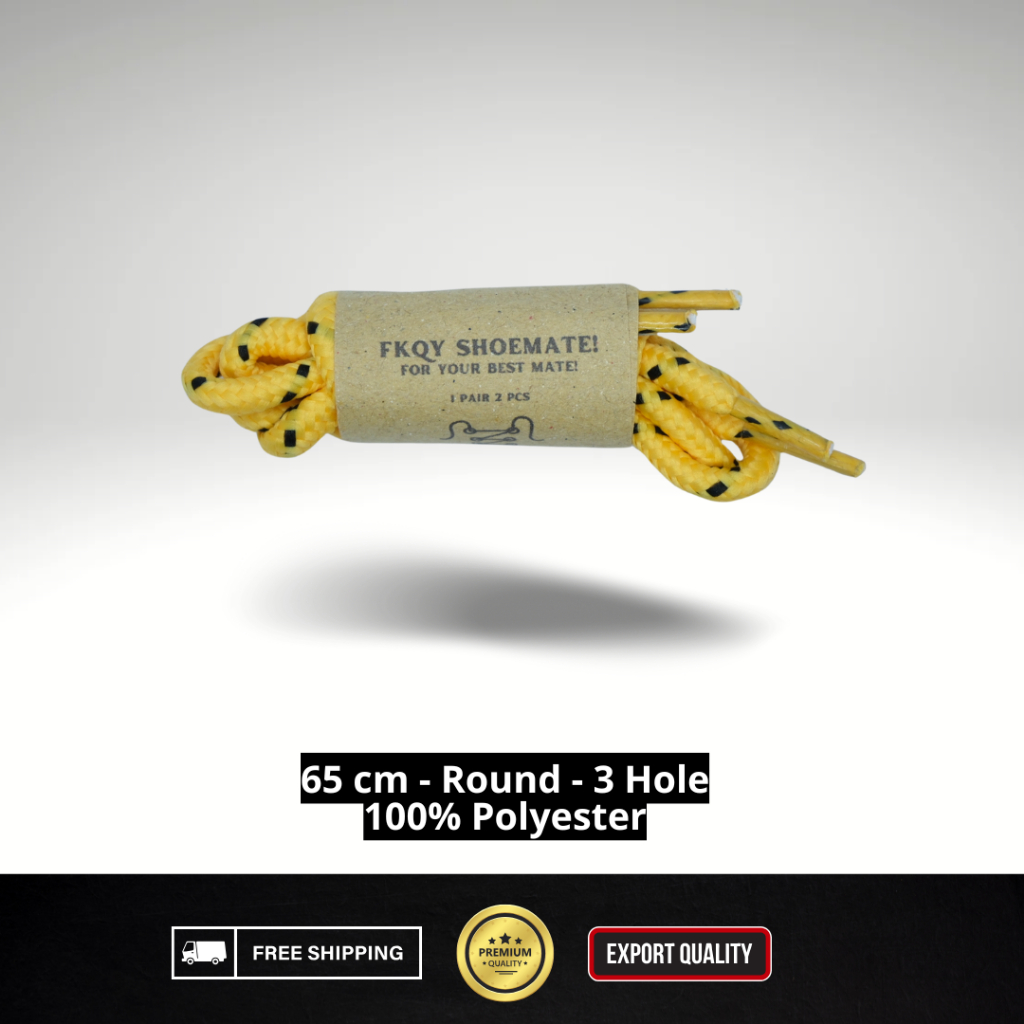 FORSHOEMATE Tali Sepatu | Kuning Dot Hitam | Tali Sepatu Bulat 65 cm Tali Sepatu 3 Hole 3 Lubang Tal