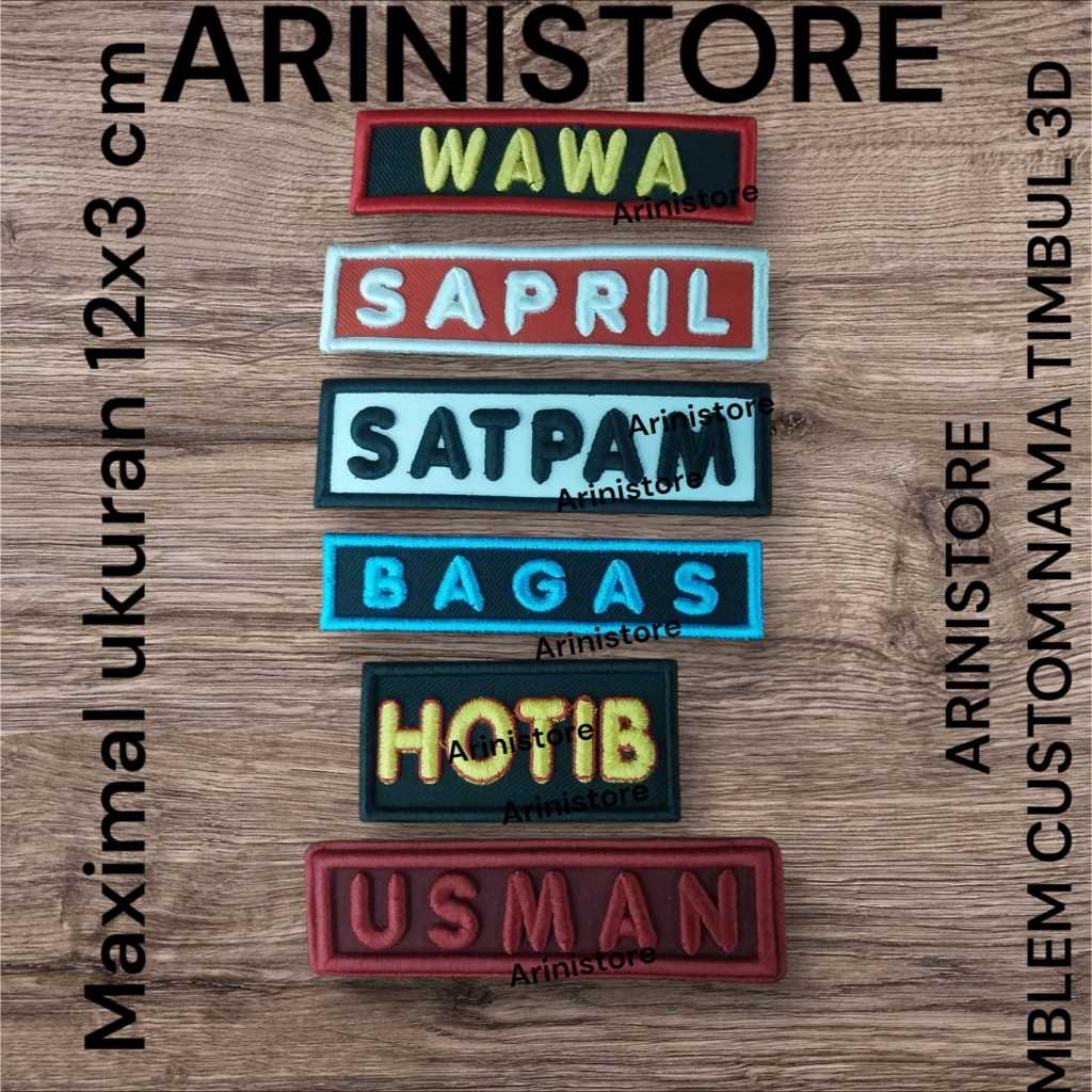 EMBLEM NAMA CUSTOM BORDIR KOMPUTER TIMBUL 3D + VELCRO