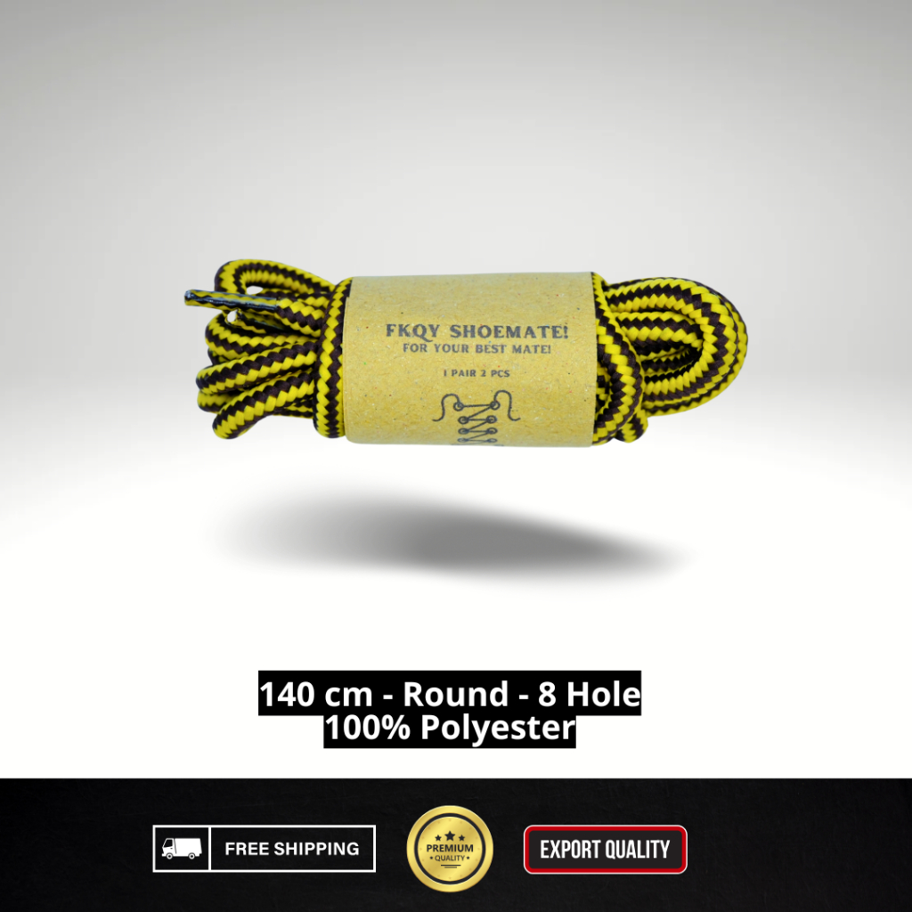 Forshoemate Tali Sepatu | Hitam Pit Kuning| Tali Sepatu Bulat 140 cm Tali Sepatu 8 Hole 8 Lubang Tal