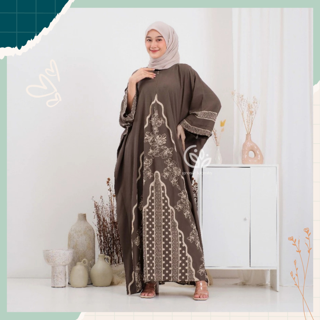 Gamis Etnik Kaftan Abaya India Dress motif Batik Adem Nyaman Oversize Daily Wanita Busui Bahan Rayon