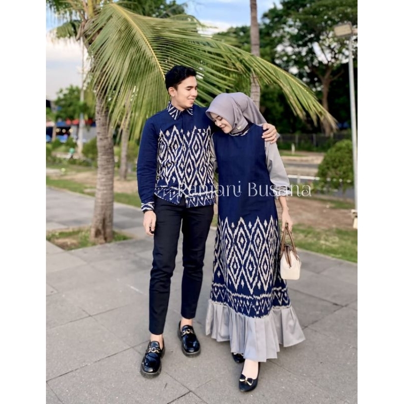 BAJU TENUN COUPLE KARINA NAVI BAJU COUPLE PASANGAN DRESS KONDANGAN SIMPLE ELEGAN BAJU SERAGAM