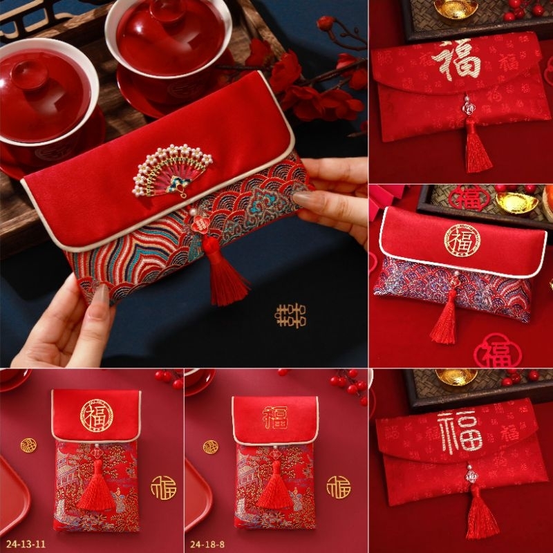 

ADK01 Angpao Dompet Kain Pita Embos Motif Sangjit 2024 Sovenir Imlek CNY Dompet Angpau Tradisional Sangjit Wedding Souvenir Imlek