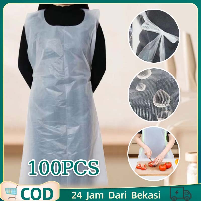 100pcs  Celemek Plastik Sekali Pakai Apron Plastik Medis Celemek Medis