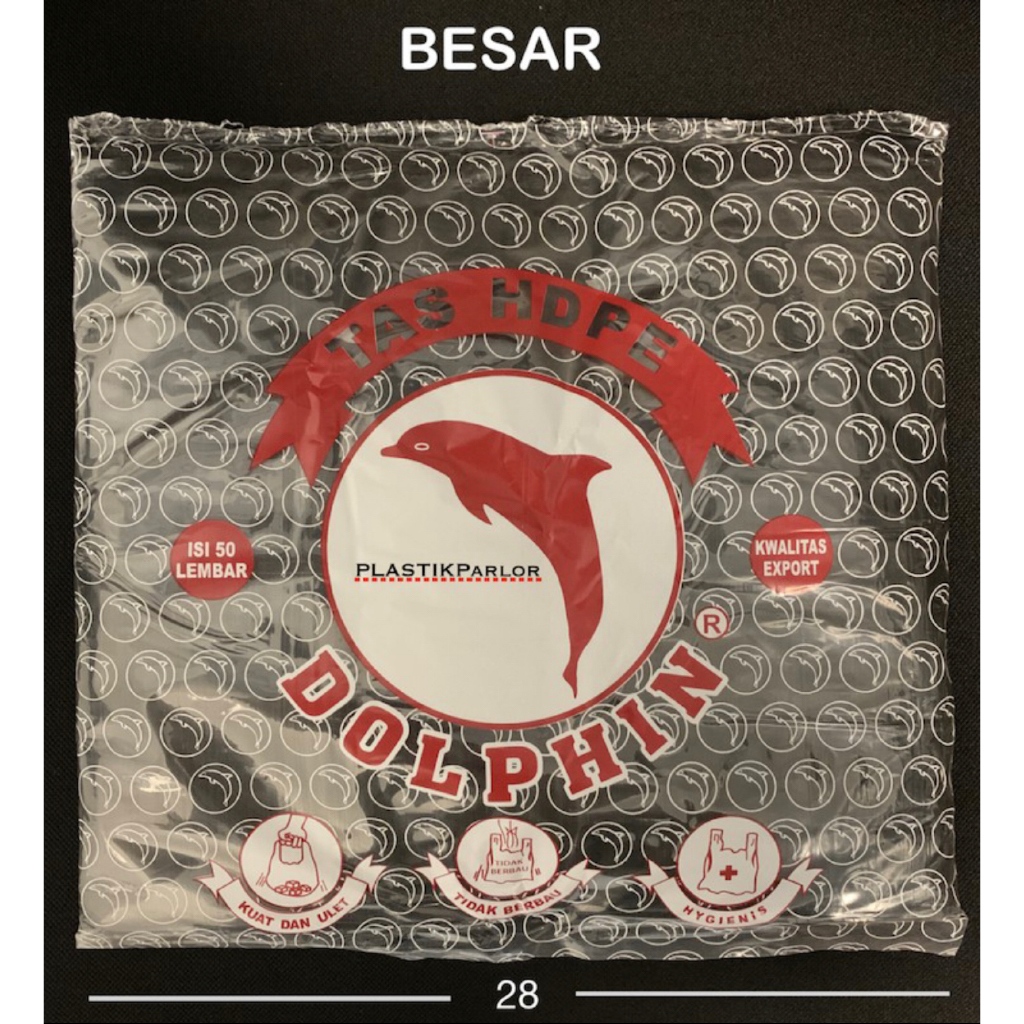 TAS KRESEK / HDPE ORI Uk. BESAR LEBAR 28 HITAM & PUTIH TEBAL 0.2 MERK DOLPHIN (1 IKAT)