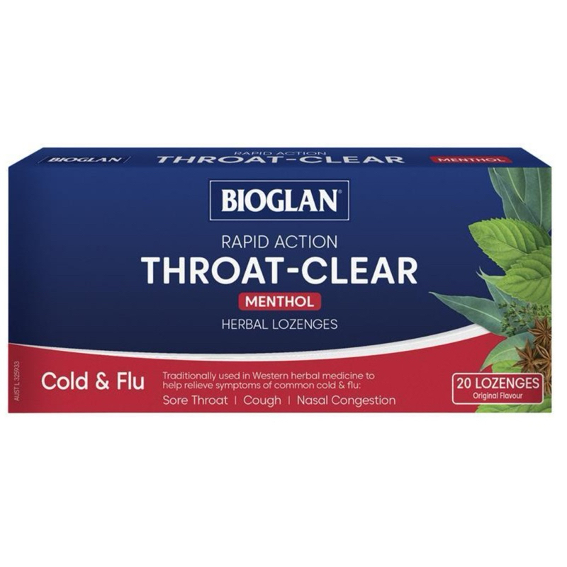 

Bioglan Throat Clear Menthol 20 Lozenges for Cold & Flu