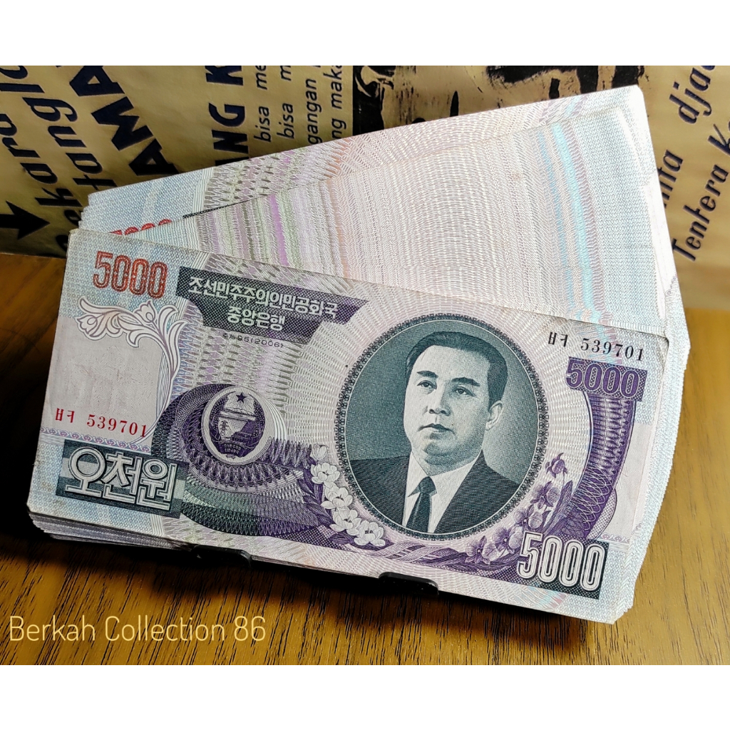 Uang Asing Korea Utara 5000 Won Sesuai foto