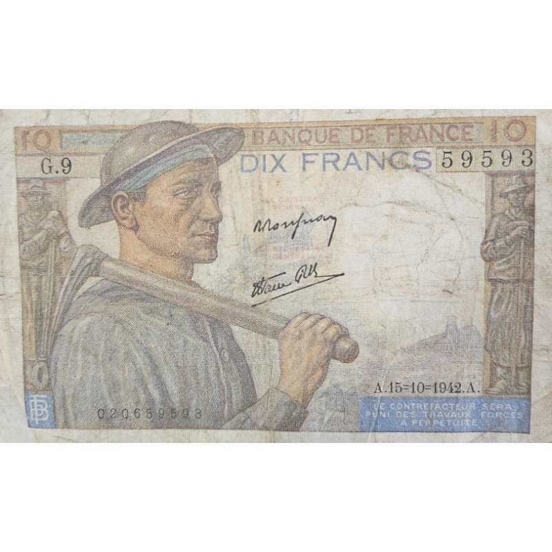 #Rare Langka Uang Asing Negara Perancis 10 Francs Tahun 1948 Kondisi  Renyah Hole Dijamin Original 1