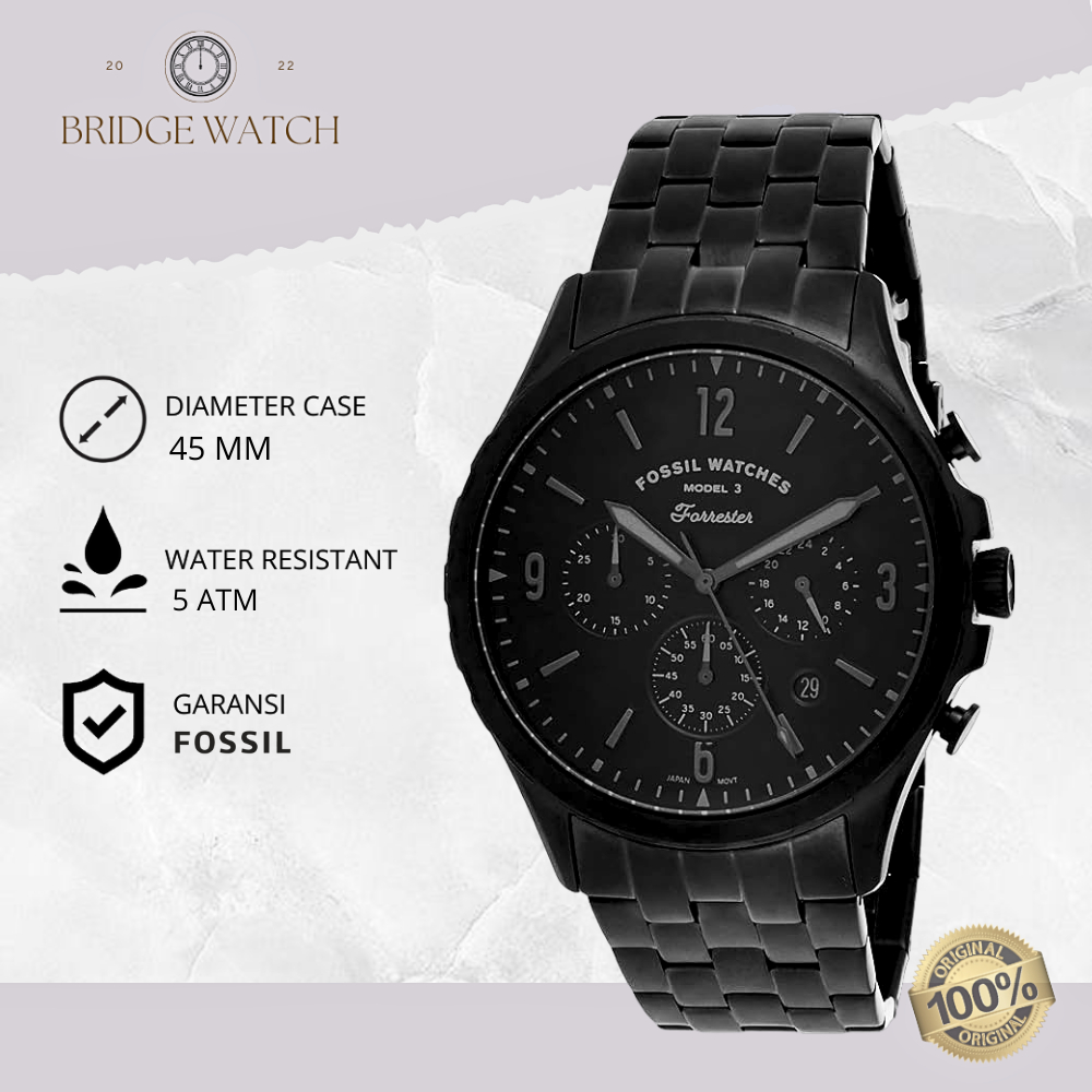 Jam Tangan Pria Fossil FS5697 Forrester Chronograph Stainless Steel Mewah Original