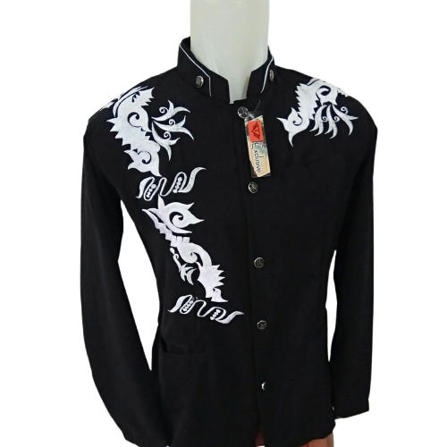 Baju Jasko Bordir Warna Hitam Putih pria lengan panjang atasan muslim Jasco Jas koko terbaru 2025