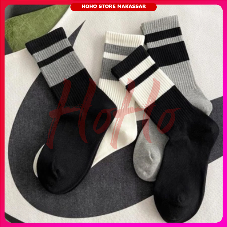 Kaos Kaki PANJANG Bold Line Kos Kaki Pria Wanita MOTIF GARIS TEBAL Unisex Socks - KD13