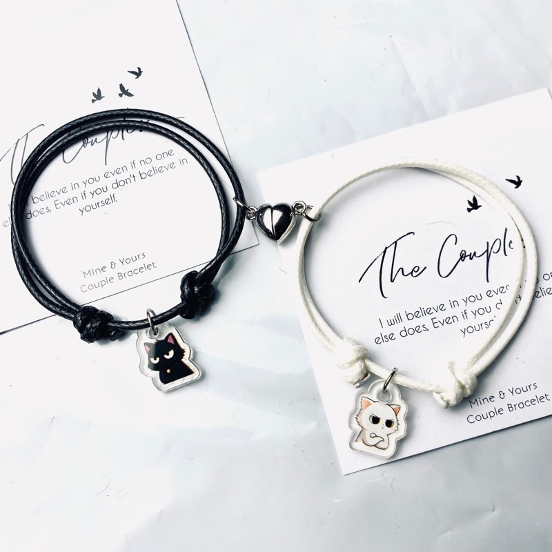 New Gelang Couple Magnet Liontin Kucing Kekinian Sepasang Couple Bracelet Gelang Couple Pasangan