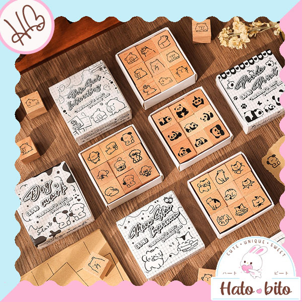 

1 set wooden cute animal stamp retro vintage aesthetic journaling diy jurnal stempel kayu lucu HB1844