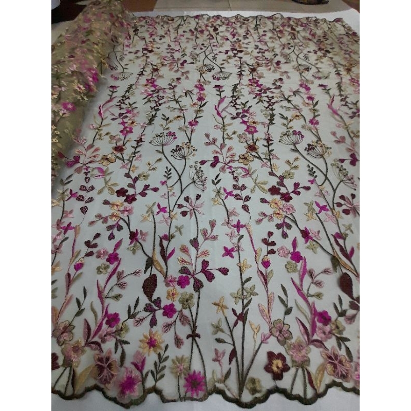 Bahan/Kain tile valentino twotone/Kain tule garden motif flower/Kain tile garden valentino bordir/Ka