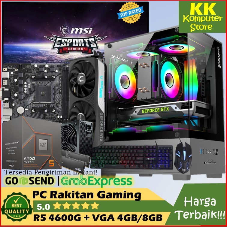 Pc Gaming Ryzen 5 4600G |Vga 4GB-8GB| Ram 16gb| Ssd 256Gb| Hdd 500G Fulset / PC Rakitan Gaming Only