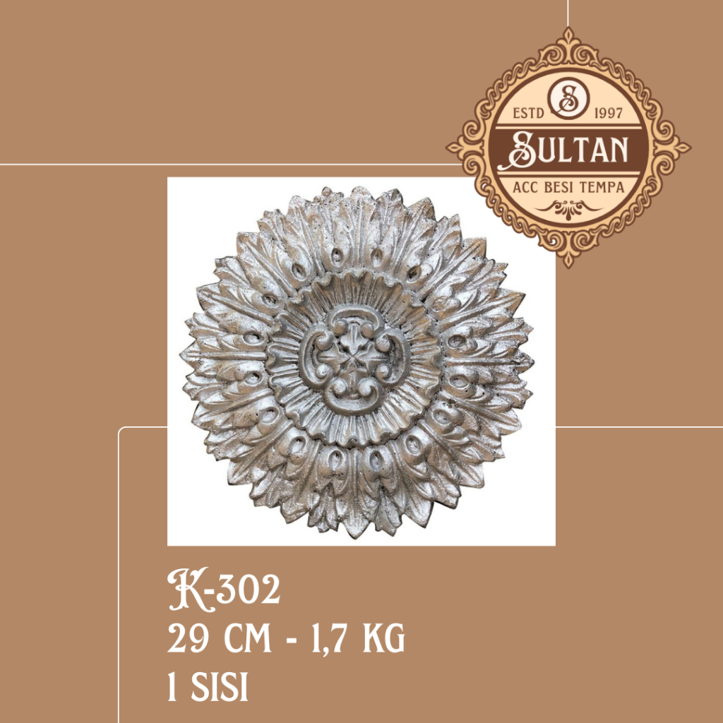 Sultan Besi Tempa / K-302/ Ornamen Daun Besi Tempa / Ornamen Pagar Besi Klasik / Aksesoris Besi Temp