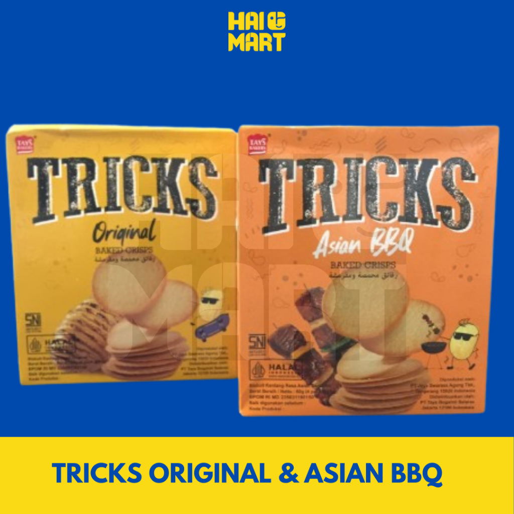

TRICKS BAKED CRISPS POTATO ORIGINAL CHEESE & ASIAN BBQ | SNACK POTATO TRICKS BOX ISI 4 PCS