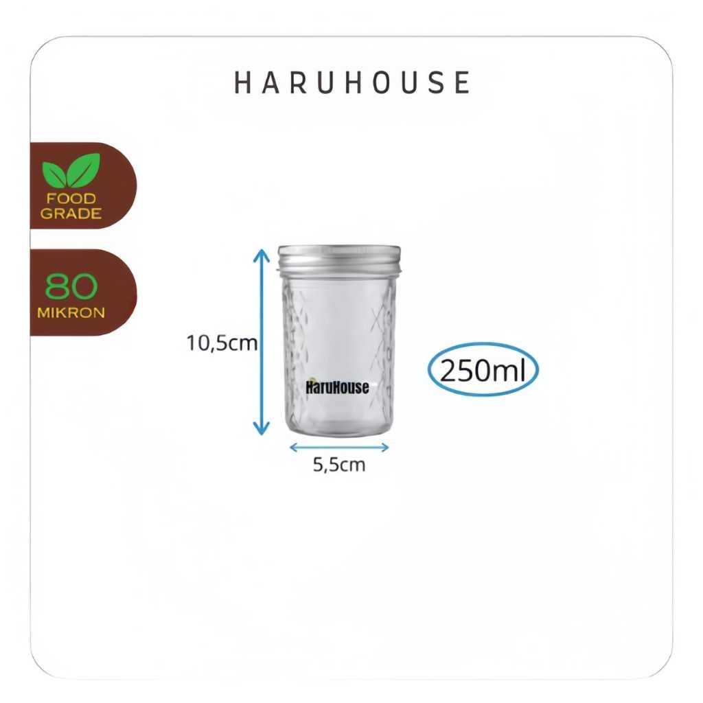 Toples Kaca Selai Round Jar Motif + Tutup Alumunium