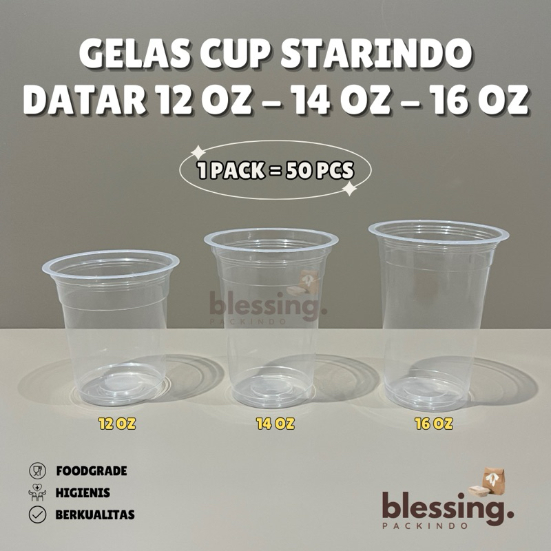 Gelas Cup Plastik Datar STARINDO 12 14 16 oz / Gelas Cup Plastik / Gelas Cup / Cup Pop Ice / Cup Jus