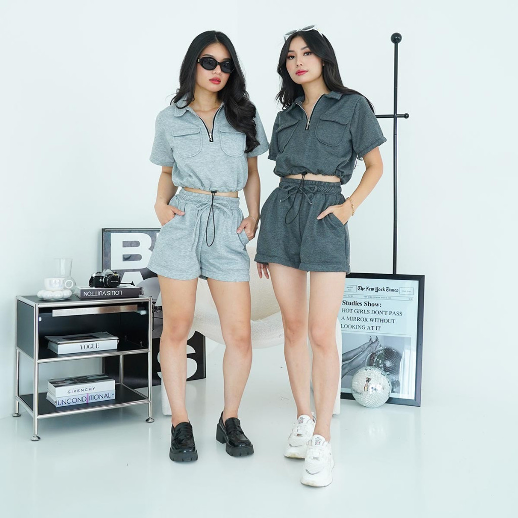 One Set Short Pants Fleece Gebri Setelan Wanita | Setelan Wanita Korea | One Set Korea