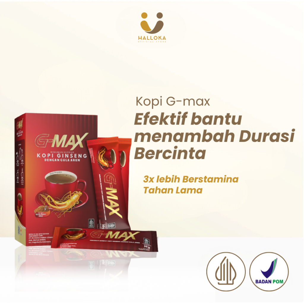 

KOPI G-MAX ASLI BPOM 1 BOX ISI 10 SACHET HALAL & AMAN